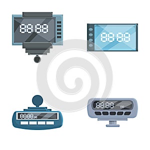 Taximeter icons set cartoon vector. Taxi service calculating equipment