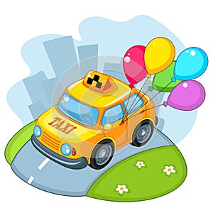 Taxis with balloons.