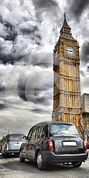 Taxis in london and big ben