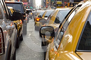 Taxis in New York waiting in traffic