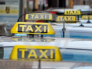 Taxis at a taxi rank