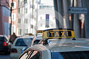 Taxis are waiting for passengers in Duesseldorf