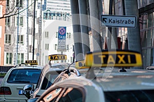 Taxis are waiting for passengers in Duesseldorf