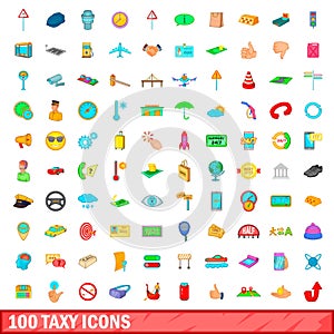 100 taxy icons set, cartoon style photo