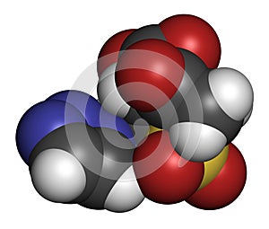 Tazobactam drug molecule. Inhibitor of bacterial beta-lactamase enzymes. 3D rendering. Atoms are represented as spheres with.