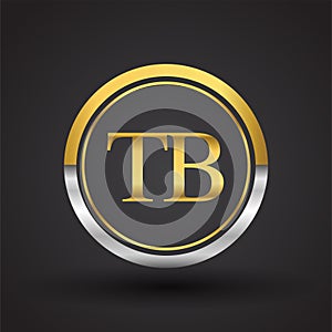 TB Letter logo in a circle, gold and silver colored. Vector design template elements for your business or company identity