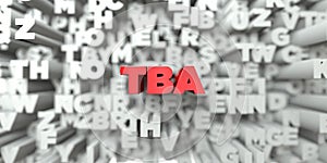 TBA - Red text on typography background - 3D rendered royalty free stock image