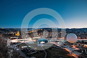 Tbilisi, Georgia. 6k Timelapse Lines Of Lights. Star Trails On Evening Sky Background. Gradual Drawing Of Light Lines