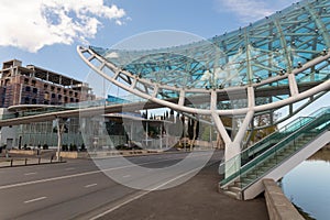 TBILISI, GEORGIA - Apr 05, 2020: The bridge of peace in Tbilisi (whilst on Lockdown/traffic ban from a pandemic in May 2020