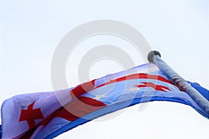 Tbilisi, Georgia. Close up of a Georgian flag with an European Union flag.