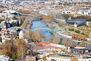 TBILISI, GEORGIA December 17, 2019: Beautiful aerial view of the old part of city in Tbilisi, Georgia