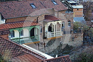 TBILISI, GEORGIA December 17, 2019: Beautiful aerial view of the old part of city in Tbilisi, Georgia