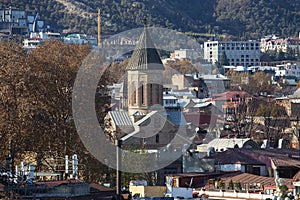 TBILISI, GEORGIA - December 17, 2019: Beautiful landscape view of the old district. Old Tbilisi, winter in the city.