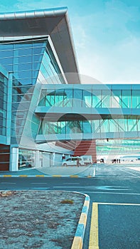 TBILISI, GEORGIA - FEBRUARY 5, 2020:  Shota Rustaveli Tbilisi international airport - departure terminal architecture.