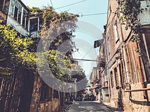 TBILISI, GEORGIA - July 10, 2018: Houses and narrow streets of the old city of Tbilisi, Georgia