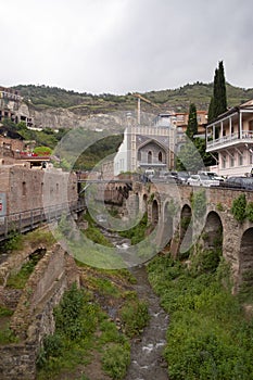 Tbilisi, Georgia - MAY 20, 2023 : Abanotubani is the ancient district of Tbilisi, Georgia, known for its sulfuric baths.