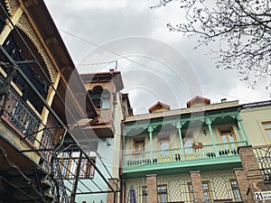 TBILISI, GEORGIA - Murch 29 2019: The old district of the city in Tbilisi, Georgia.The restored area of old Tbilisi.