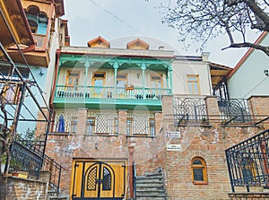 TBILISI, GEORGIA - Murch 29 2019: The old district of the city in Tbilisi, Georgia.The restored area of old Tbilisi, tourist area