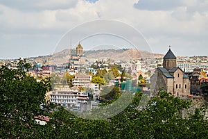Tbilisi, Georgia - October 21, 2019: Top view on the old part of the city Tbilisi in Georgia in a day
