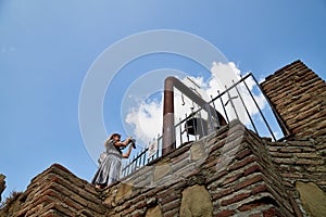 Tbilisi, Georgia - October 21, 2019: Ancient ruins of Narikala fortress on a high mountain in Tbilisi