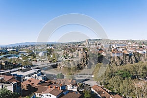 Tbilisi, Georgia. Panorama view of Tbilisi with sights and the old city. Travel in Georgia concept