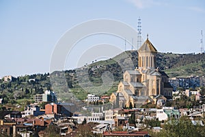 Tbilisi, Georgia. Panorama view of Tbilisi with sights and the old city. Travel in Georgia concept