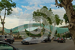 TBILISI, GEORGIA: View over the modern glass Peace bridge.