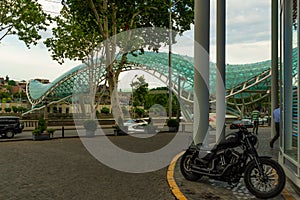 TBILISI, GEORGIA: View over the modern glass Peace bridge.