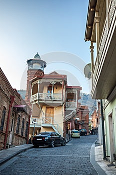Tbilisi. The hilly street leads to the Jumah Mosque in Abanotubani historical district photo