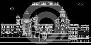 Tbilisi silhouette skyline. Georgia - Tbilisi vector city, georgian linear architecture, buildings. Tbilisi travel