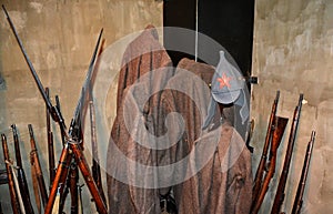 Soviet army cap `Budenovka` and arms