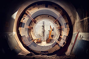 tbm, with view of underground tunnel system in progress