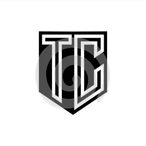 TC Logo monogram shield geometric white line inside black shield color design