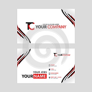 The TC logo on the red black business card with a modern design is horizontal and clean. and transparent decoration on the edges.