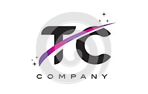 TC T C Black Letter Logo Design with Purple Magenta Swoosh