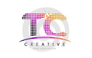 TC T C Letter Logo Design with Magenta Dots and Swoosh photo