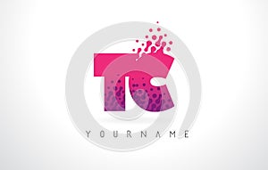 TC T C Letter Logo with Pink Purple Color and Particles Dots Design. photo