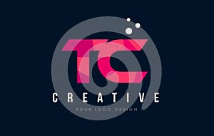 TC T C Letter Logo with Purple Low Poly Pink Triangles Concept