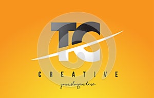 TC T C Letter Modern Logo Design with Yellow Background and Swoosh. photo