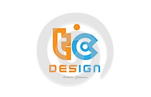 tc t c orange blue alphabet letter logo combination