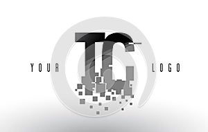 TC T C Pixel Letter Logo with Digital Shattered Black Squares photo