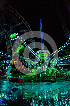 THRILL RIDES WITH COLORFUL LIGHTS