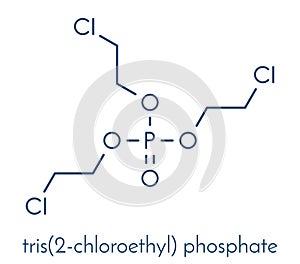 TCEP [tris(2-chloroethyl) phosphate] molecule. Used as flame retardant and plasticizer in production of polymers. Suspected to