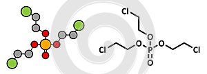 TCEP [tris(2-chloroethyl) phosphate] molecule. Used as flame retardant and plasticizer in production of polymers. Suspected to