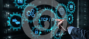 TCP IP. Network data transmission model on abstract background