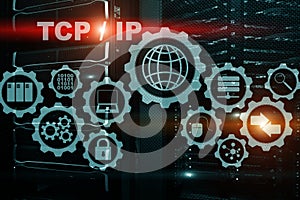 Tcp/ip networking. Transmission Control Protocol. Internet Technology concept