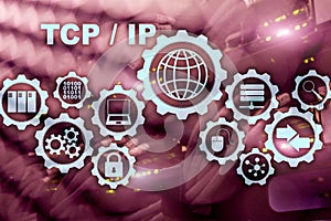 Tcp ip networking. Transmission Control Protocol. Internet Technology concept.