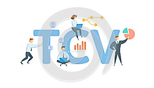 TCV, Total Contract Value. Concept with keyword, people and icons. Flat vector illustration. Isolated on white.