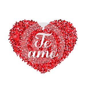 Te Amo calligraphy hand lettering. I Love You inscription in Spanish. Valentines day greeting card. Vector template for