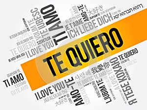 Te quiero I Love You in Spanish in different languages of the world, word cloud background photo